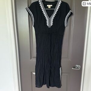 Black Swim Coverup with White Embroidery
